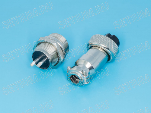 Разъем M12 2 контакта розетка на кабель, вилка на блок, тип GX12, комплект AC-M12-2 фото 2
