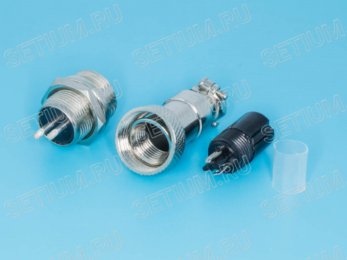 Разъем M12 2 контакта розетка на кабель, вилка на блок, тип GX12, комплект AC-M12-2 фото 3