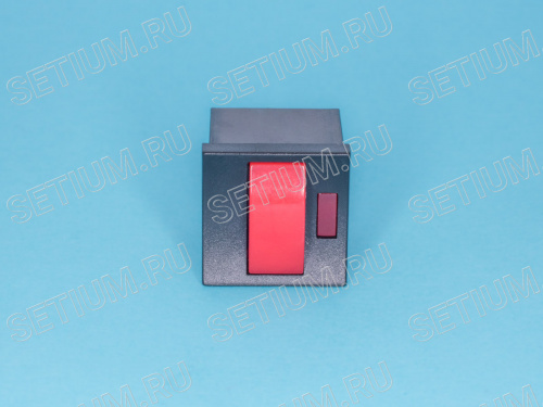 Кнопка мини с фиксацией, красная в черном корпусе с красным индикатором фото 4