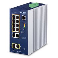 Промышленный управляемый L2+/L4 коммутатор Planet 8 портов 10/100/1000 Мб/с 802.3at PoE, 2 порта 10/100/1000 Мб/с, 2 слота SFP 100/1000 Мб/с