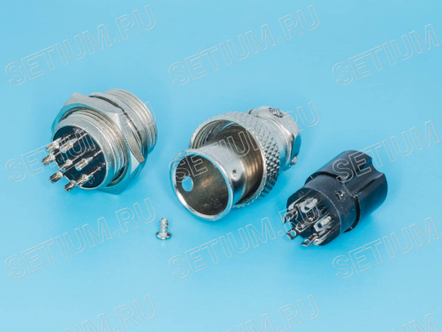 Разъем M16 8 контактов розетка на кабель, вилка на блок, тип GX16, комплект AC-M16-8 фото 3
