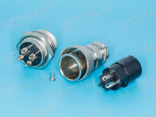 Разъем M16 4 контакта розетка на кабель, вилка на блок, тип GX16, комплект AC-M16-4 фото 3