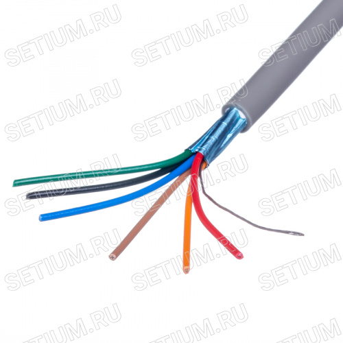 Кабель коммуникационный 6 проводов, 26 AWG, бухта 50м, экранированный, серый