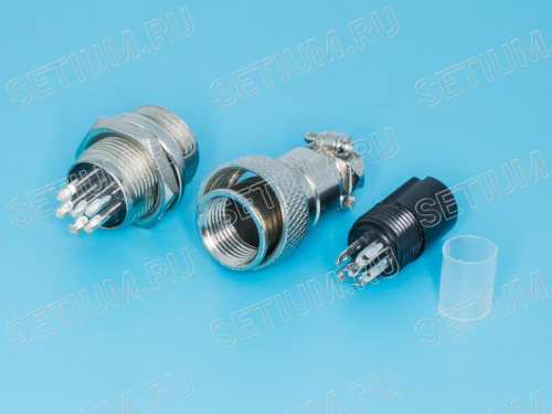 Разъем M12 6 контактов розетка на кабель, вилка на блок, тип GX12, комплект AC-M12-6 фото 3