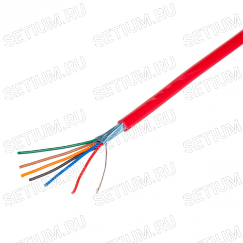 Кабель коммуникационный 6 проводов, 28 AWG, бухта 50м, экранированный, красный CCC-6GR