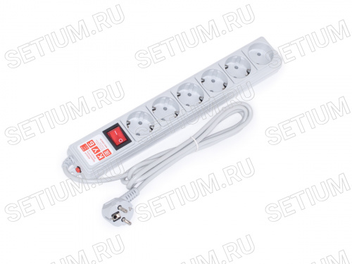 Сетевой фильтр Power Cube, 6 розеток, серый, 1,9м