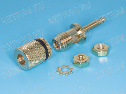 Клемма на приборный блок 4мм, позолоченная, черная фото 2