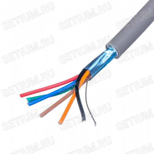 Кабель коммуникационный 6 проводов, 24 AWG, бухта 50м, экранированный, серый