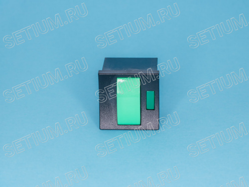 Кнопка мини с фиксацией, зеленая в черном корпусе с зеленым индикатором фото 5